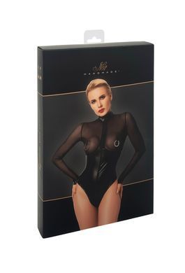Боді Noir Handmade F321 Edge wetlook and mesh body with rings S