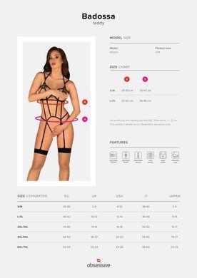 Эротическое боди-стрепы с пажами для чулок Obsessive Badossa crotchless teddy S/M