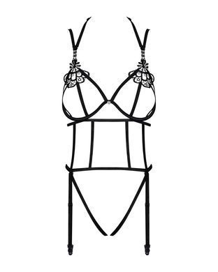 Эротическое боди-стрепы с пажами для чулок Obsessive Badossa crotchless teddy S/M