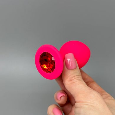 Анальная пробка с кристаллом CRYSTAL Pink Silicone Ruby M - фото