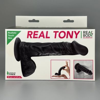 Рельефный фаллоимитатор черный Real Body Real Tony (18 см) - фото